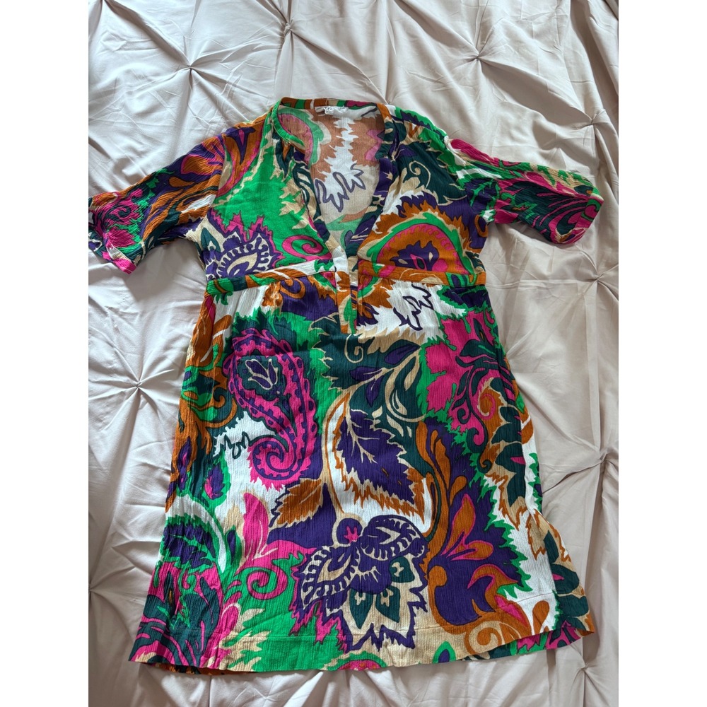 Ba&sh Lady Dress Silk Bohemian Paisley Print Mini V-Neck Multi-Color Size XS - Picture 3 of 10